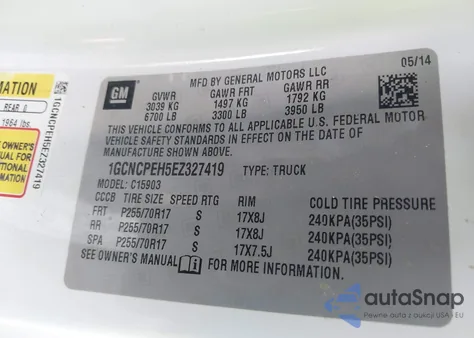 2014 Chevrolet Silverado 1500 Work Truck 1Wt из США, поврежденный, VIN 1GCNCPEH5EZ327419